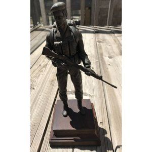 Vintage Soldier Figurine “”Rambo” Statue With Wooden Stand 9”Made In S.Africa